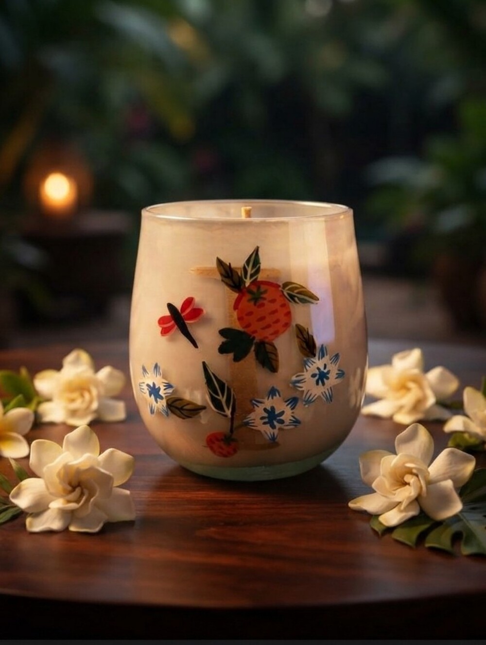 New Anthropologie Night Gardenia Golden Monogram Candle "I" Artisan Glass
